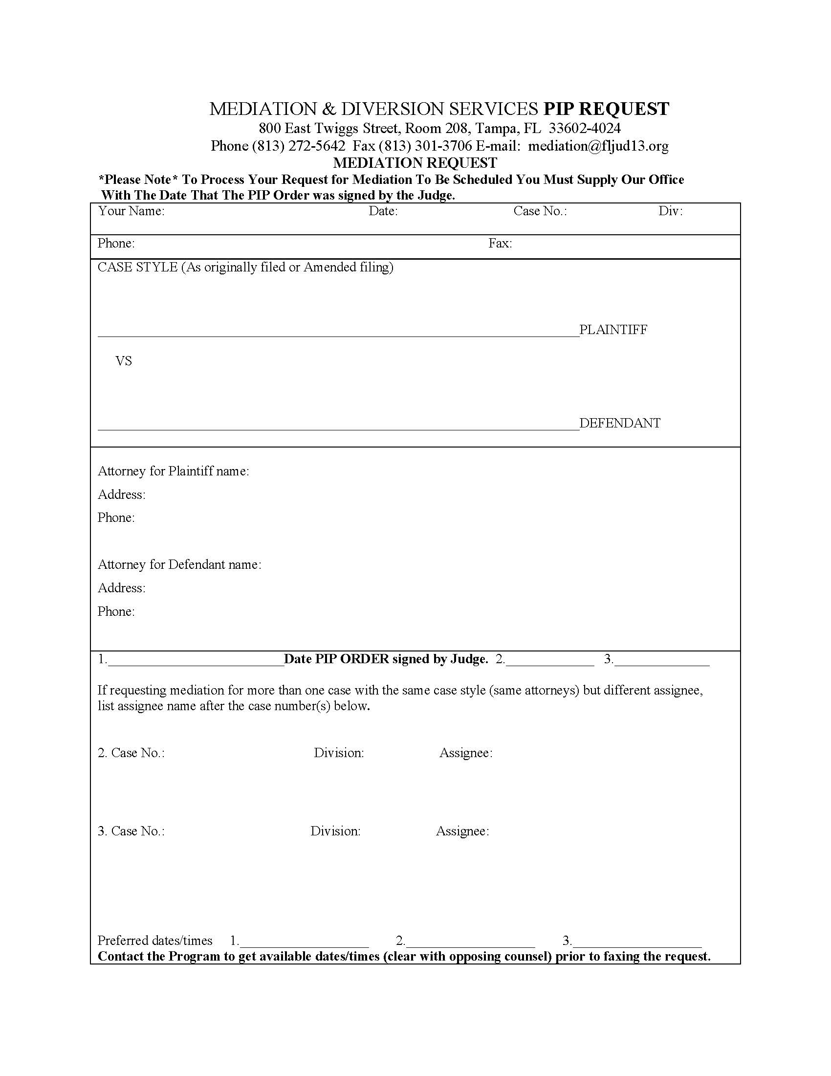 Mediation And Diversion Services PIP Request | Pdf Fpdf Doc Docx | Florida