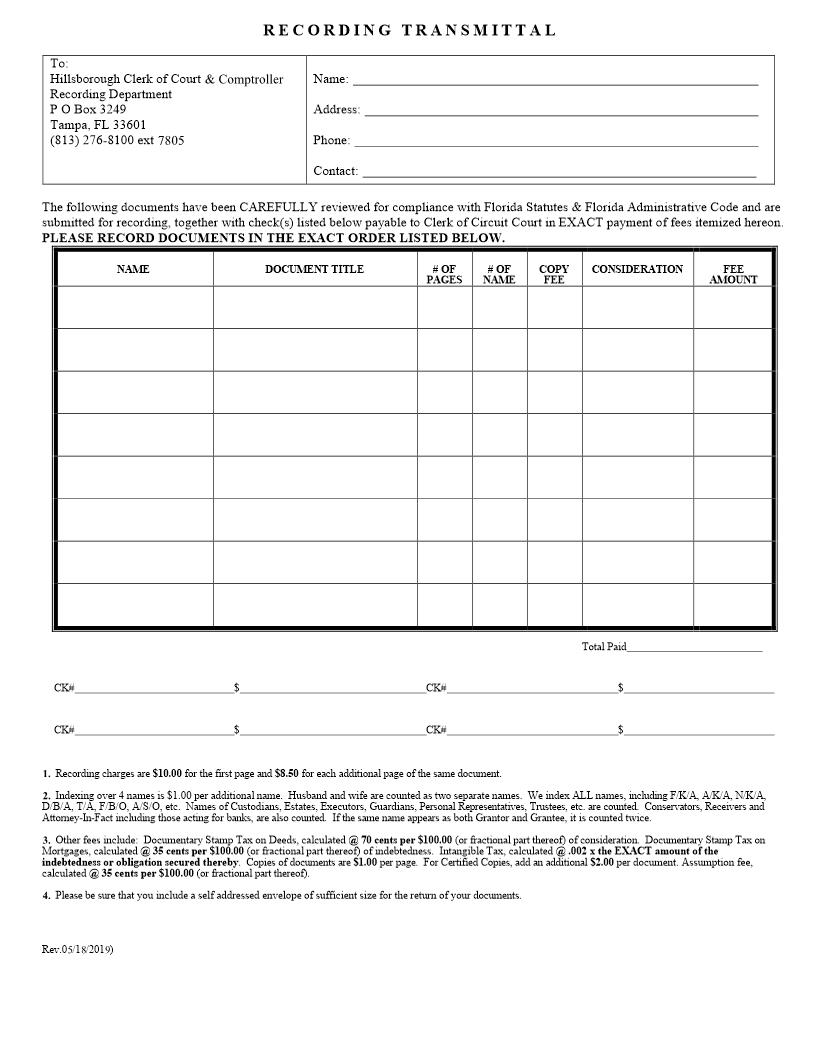 Recording Transmittal Form | Pdf Fpdf Docx | Florida