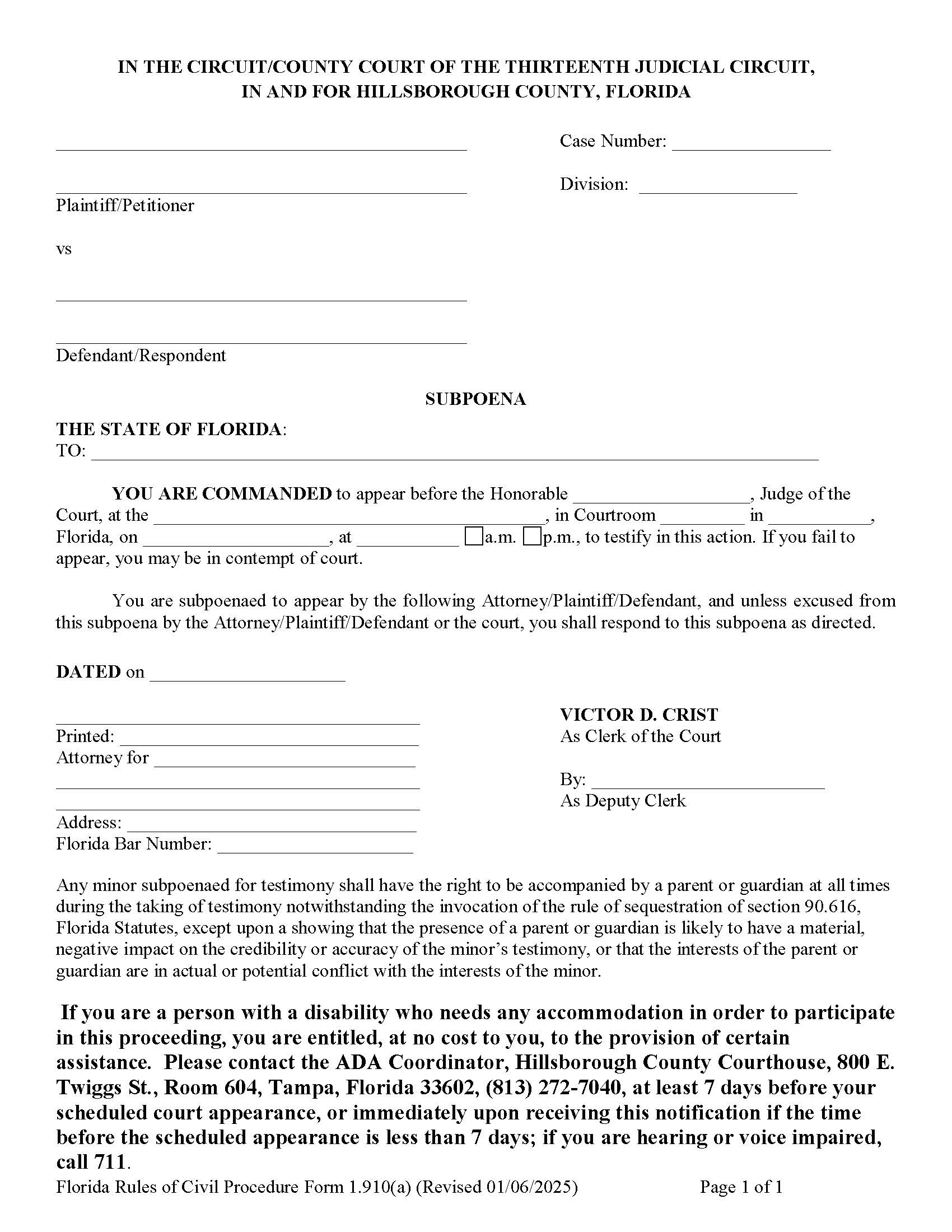 Subpoena (For Trial) {1.910(a)} | Pdf Fpdf Docx | Florida