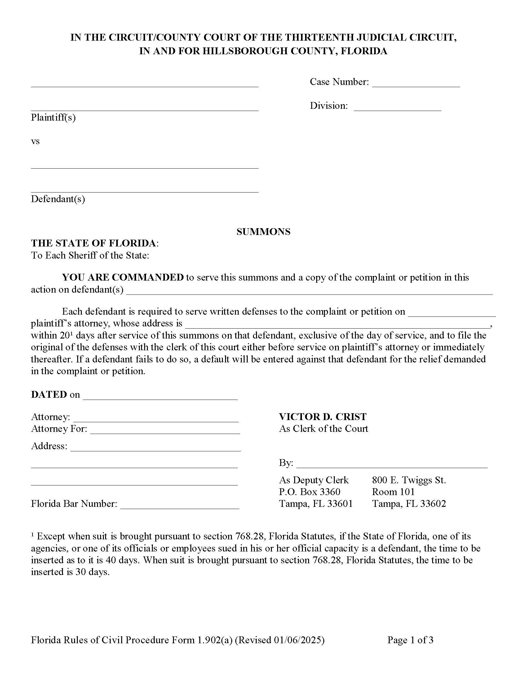 Summons {1.902(a)} | Pdf Fpdf Docx | Florida
