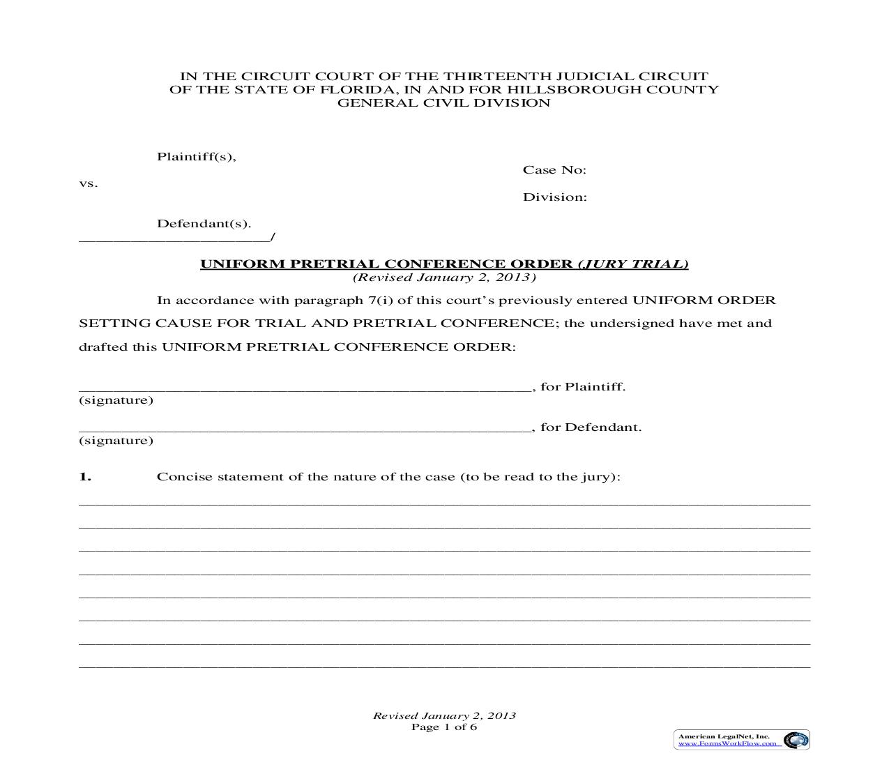 Uniform Pre-Trial Conference Order (Jury Trial) | Pdf Fpdf Doc Docx | Florida
