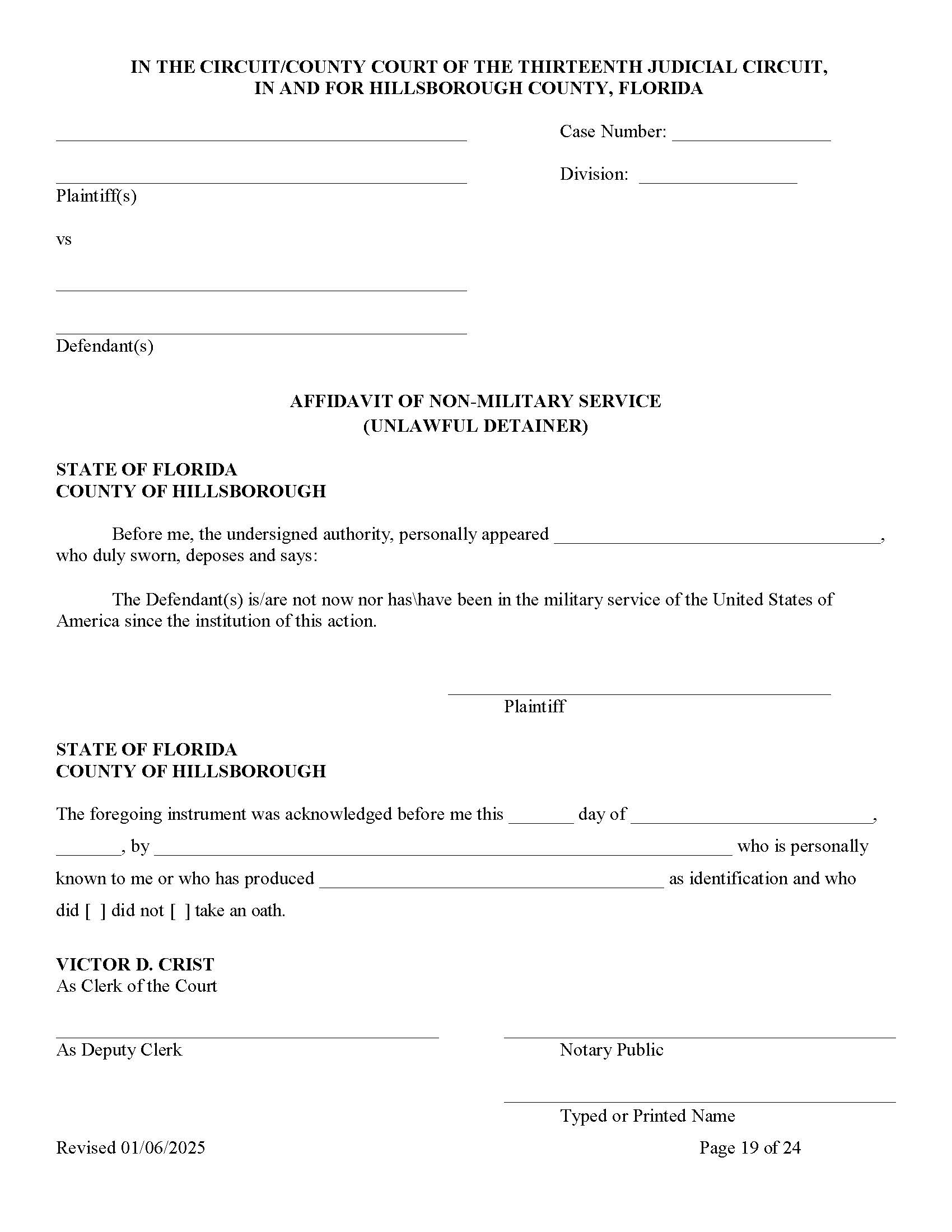 Affidavit Of Non-Military Service (Unlawful Detainer) | Pdf Fpdf Docx | Florida