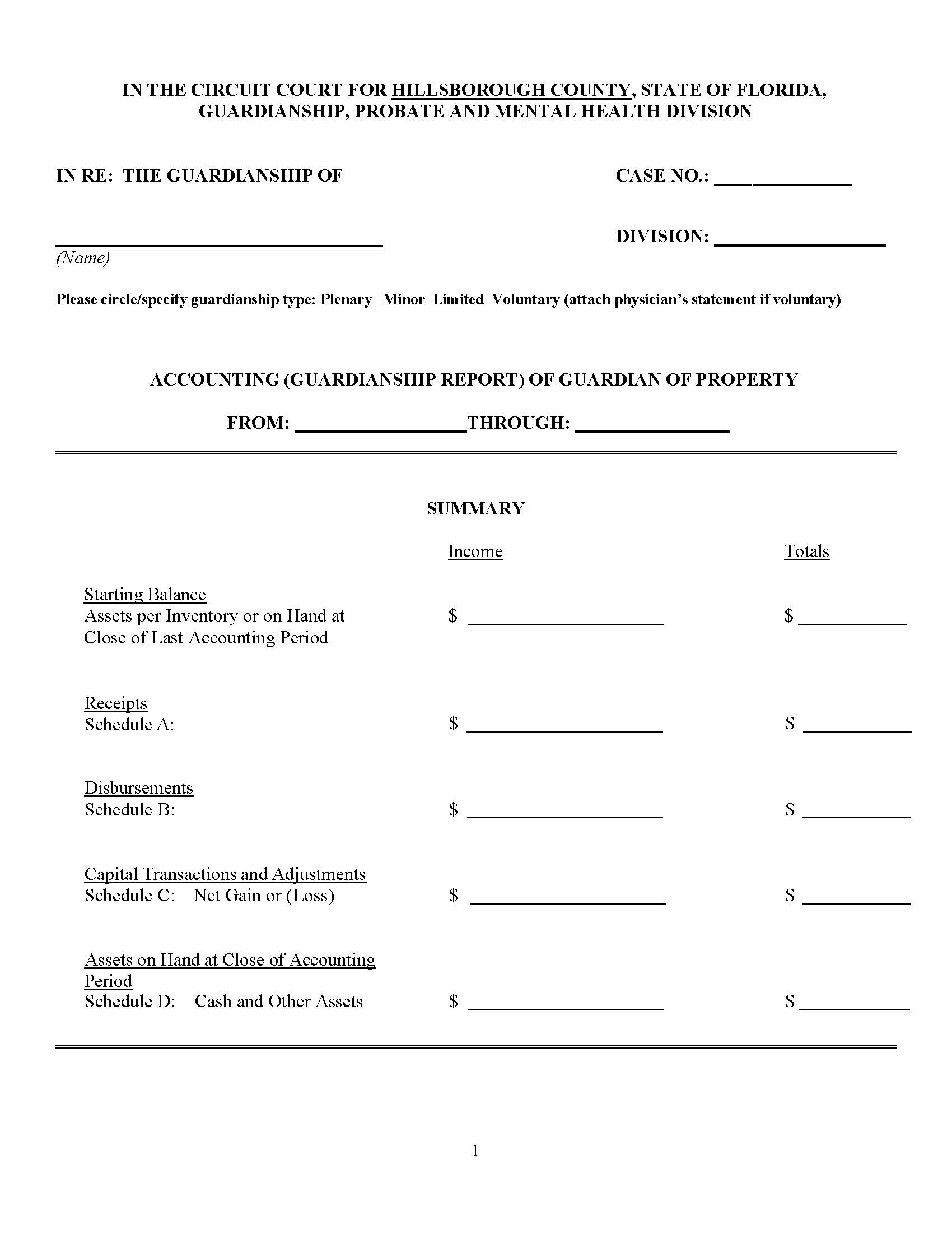 Accounting (Guardianship Report) Of Guardian Of Property | Pdf Fpdf Doc Docx | Florida