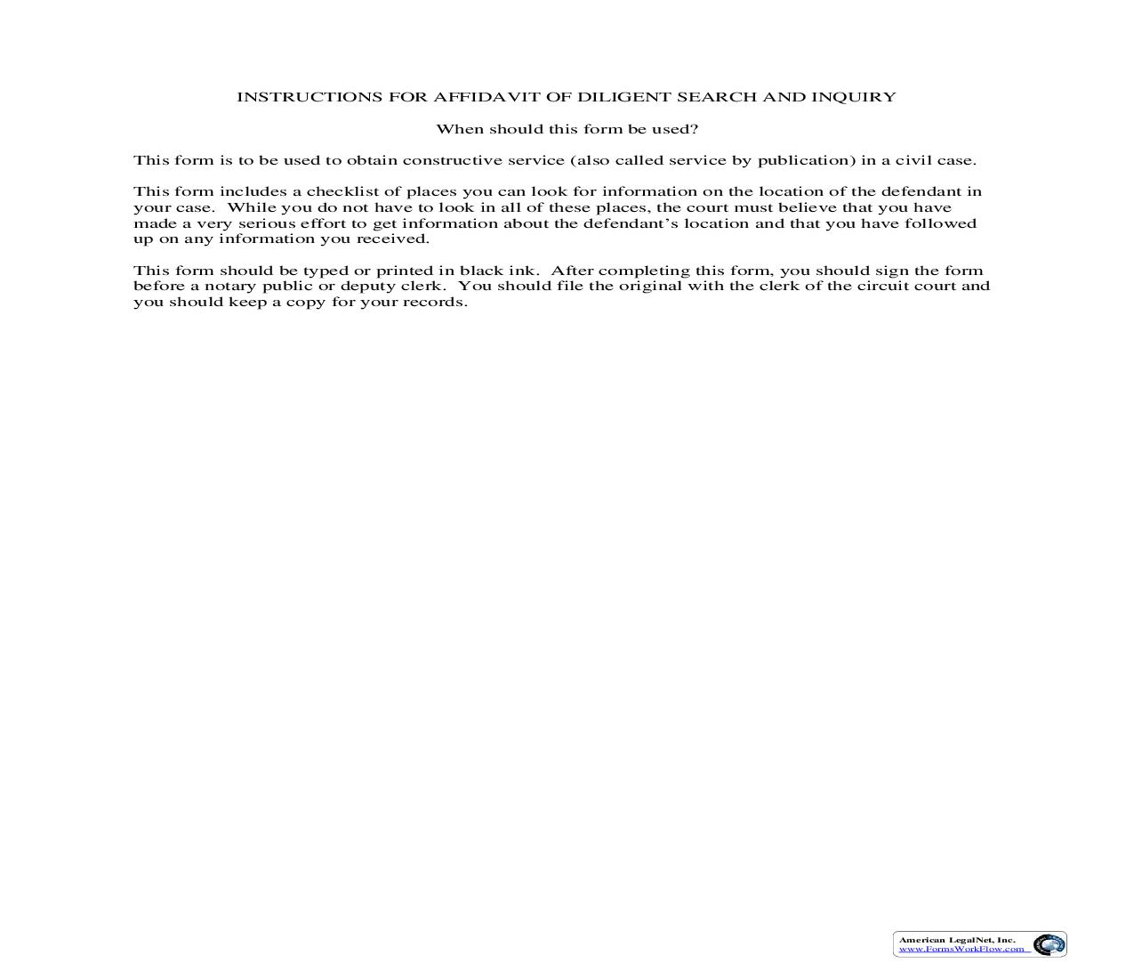 Affidavit Of Diligent Search And Inquiry (Probate) | Pdf Fpdf Doc Docx | Florida