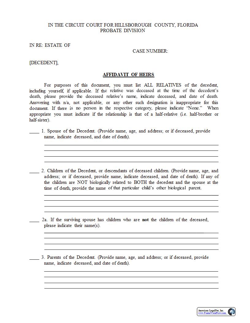 Affidavit Of Heirs | Pdf Fpdf Docx | Florida