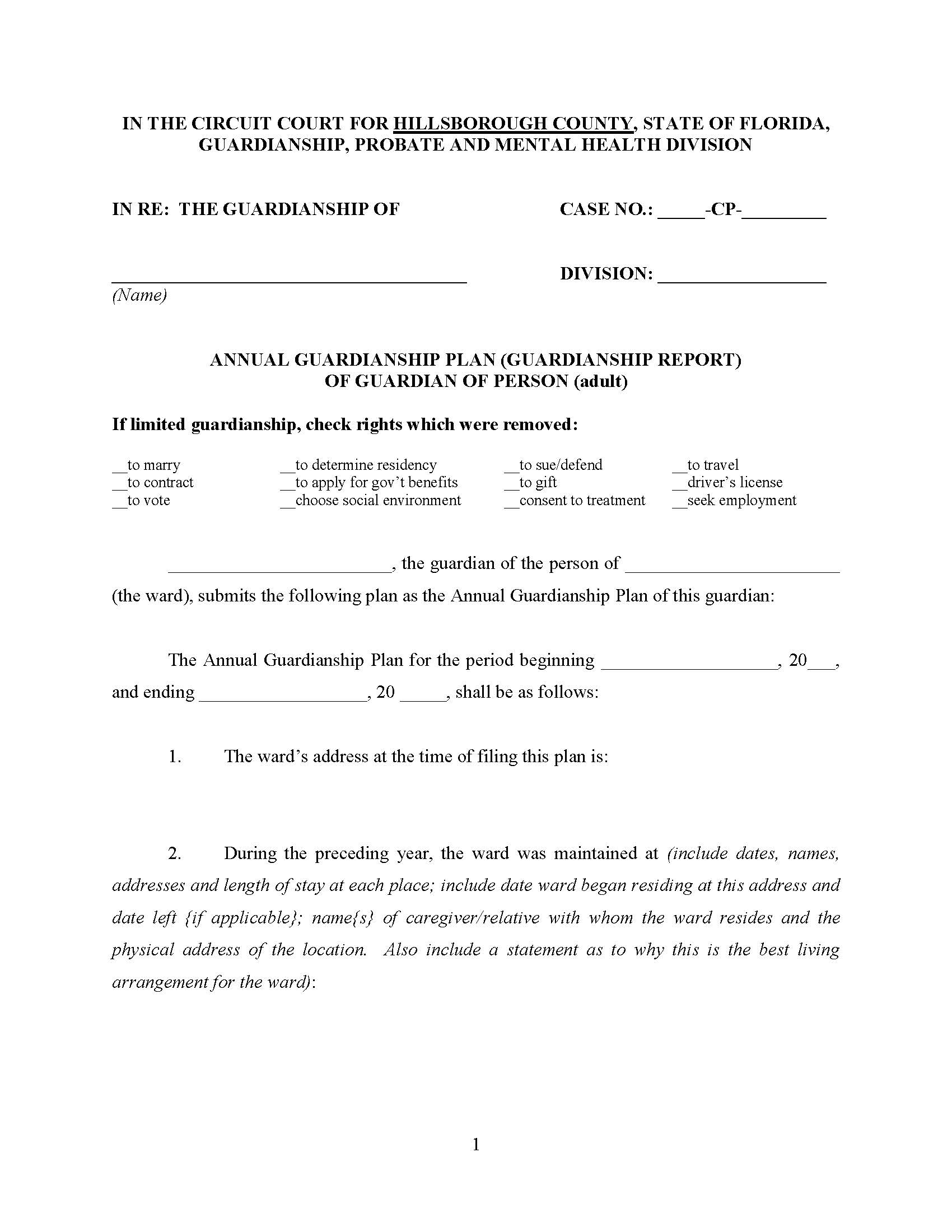 Annual Plan (Report) Of Guardian Of Person (Adult) | Pdf Fpdf Doc Docx | Florida