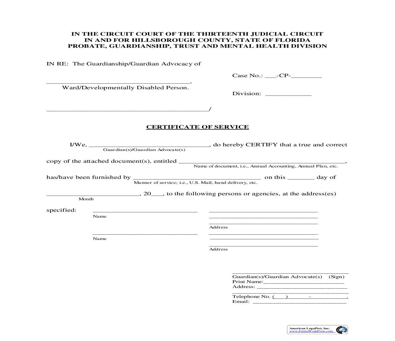 Certificate Of Service | Pdf Fpdf Doc Docx | Florida