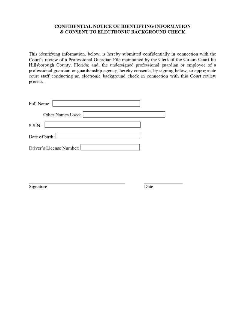 Confidential Notice Of Identifying Information Consent To Electronic Background Check. | Pdf Fpdf Docx | Florida