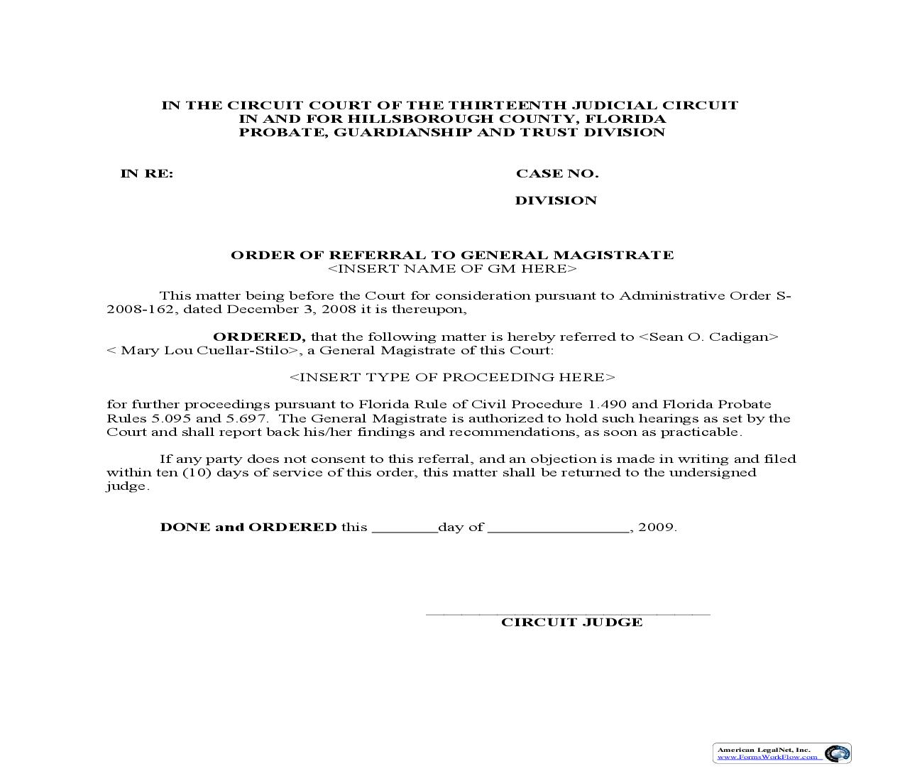 Order Of Referral To General Magistrate | Pdf Fpdf Doc Docx | Florida