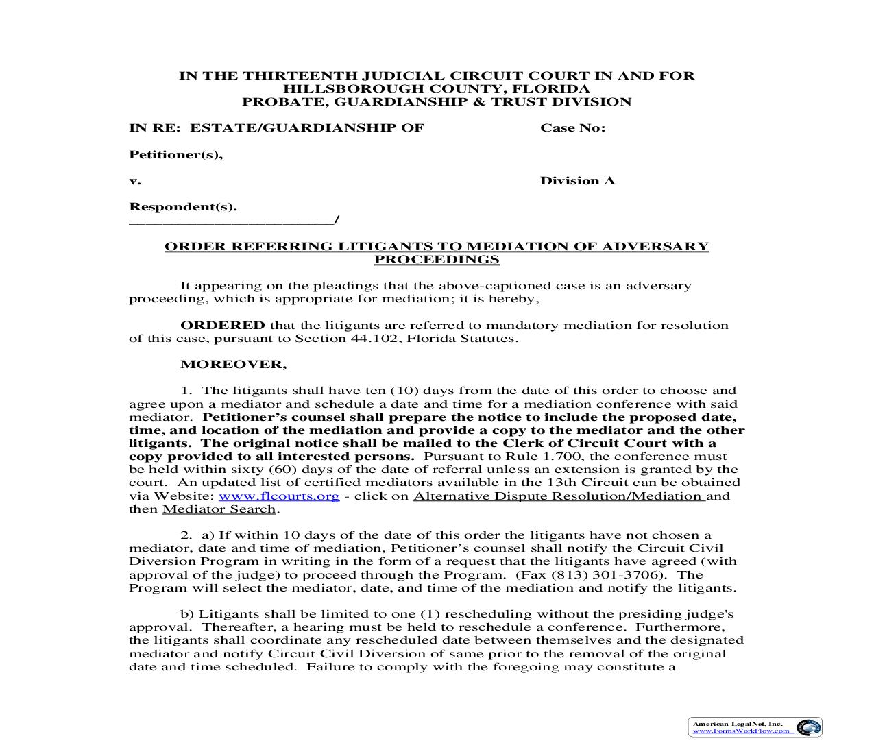 Order Referring To Mediation (Adversary Proceedings) | Pdf Fpdf Doc Docx | Florida