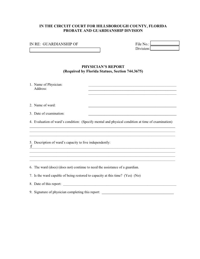 Physicians Report (Guardianship General) | Pdf Fpdf Docx | Florida