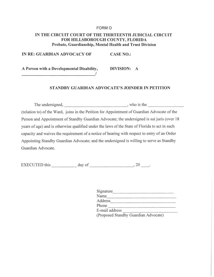 Standby Guardian Advocates Joinder In Petition {FORM O} | Pdf Fpdf Docx | Florida