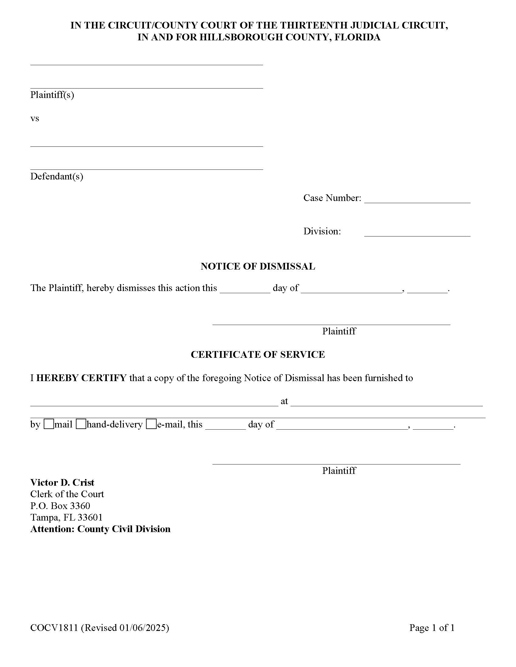 Notice Of Dismissal {COCV1811} | Pdf Fpdf Doc Docx | Florida