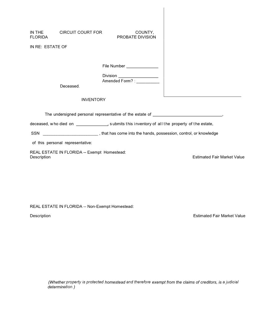 Inventory (Probate) | Pdf Fpdf Docx | Florida