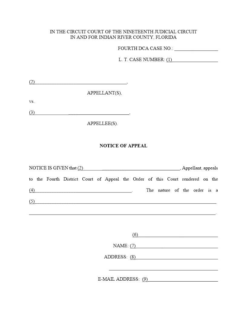 Notice Of Appeal (Indian River - 4th DCA) | Pdf Fpdf Docx | Florida