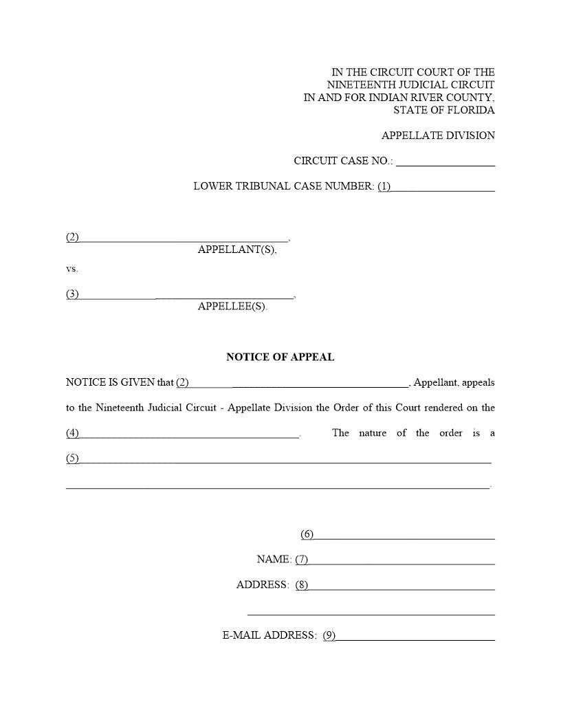 Notice Of Appeal (Indian River -19th Circuit) | Pdf Fpdf Docx | Florida