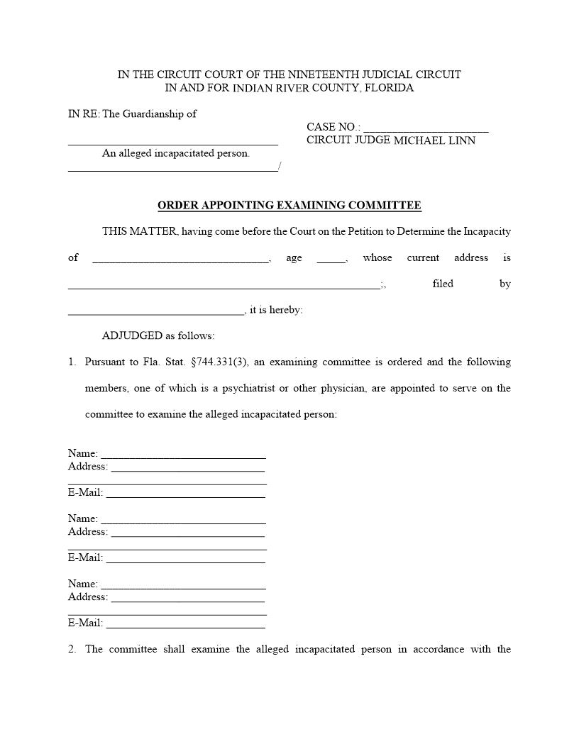 Order Appointing Examining Committee (Judge Linn) | Pdf Fpdf Docx | Florida