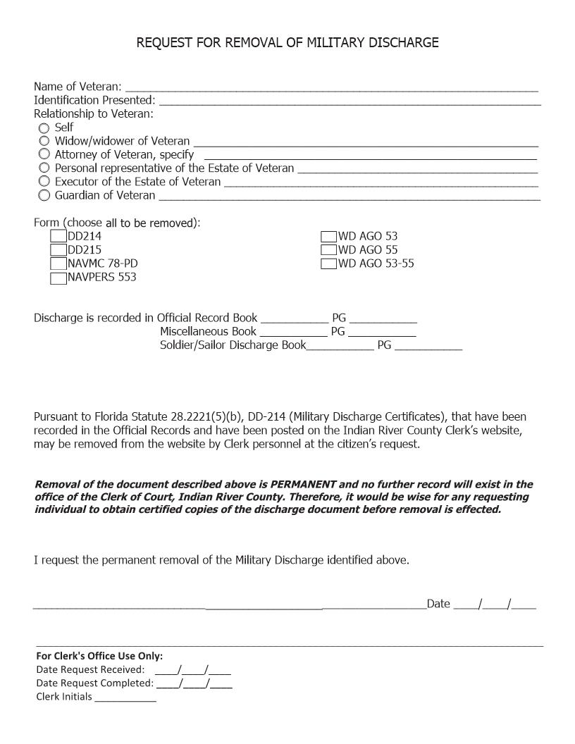 Request For Removal Of Military Discharge | Pdf Fpdf Docx | Florida
