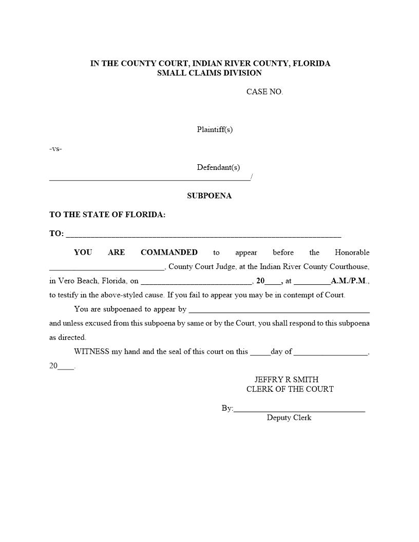 Subpoena (Small Claims) | Pdf Fpdf Docx | Florida