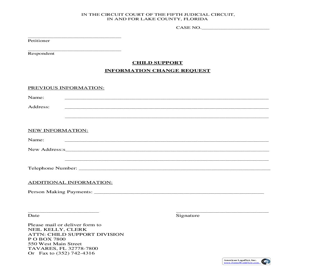 Child Support Information Change Request | Pdf Fpdf Doc Docx | Florida