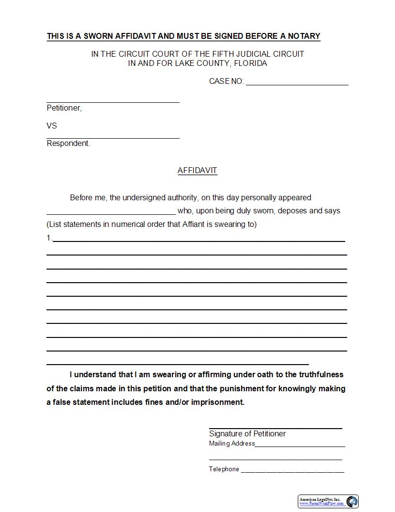 Affidavit (Blank) | Pdf Fpdf Docx | Florida