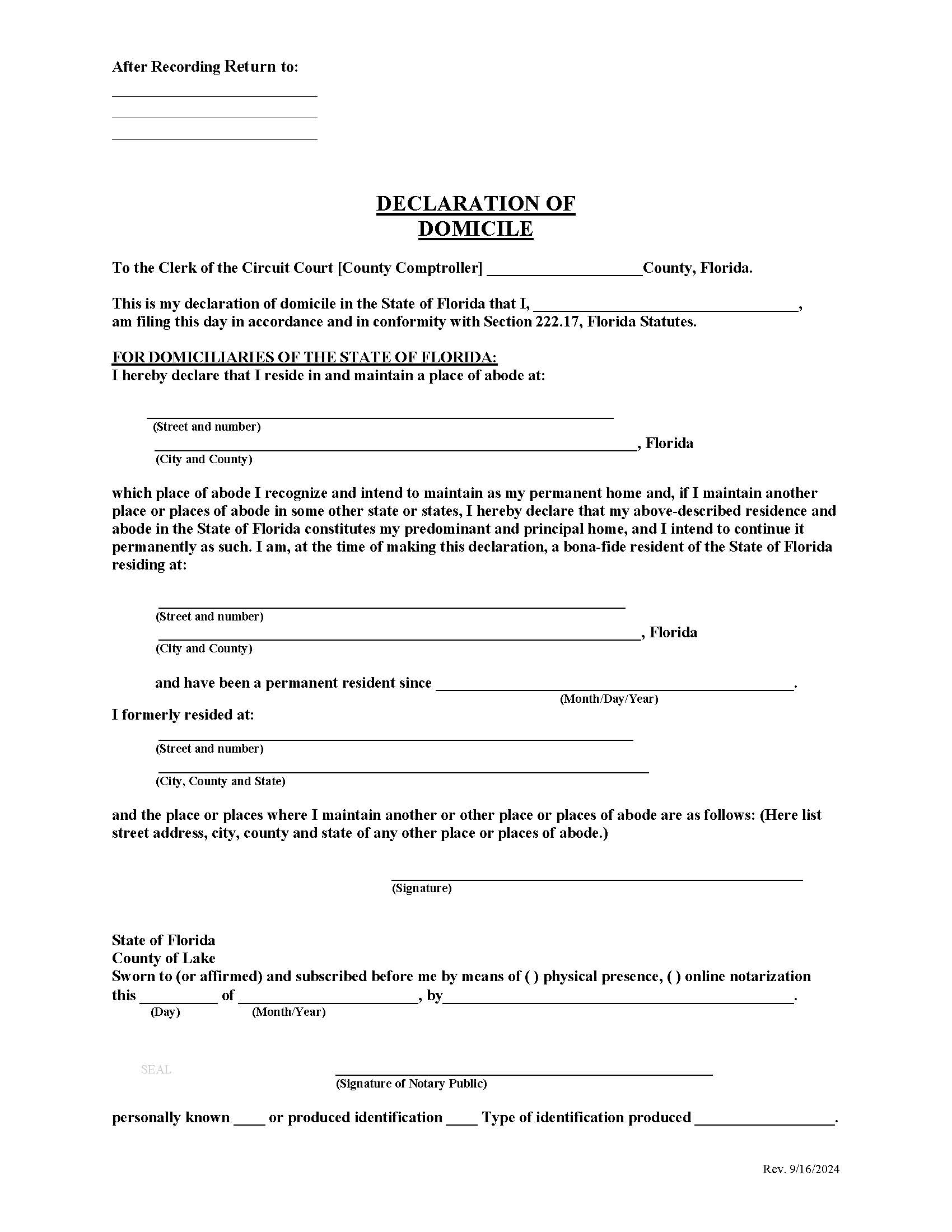 Declaration Of Domicile | Pdf Fpdf Doc Docx | Florida