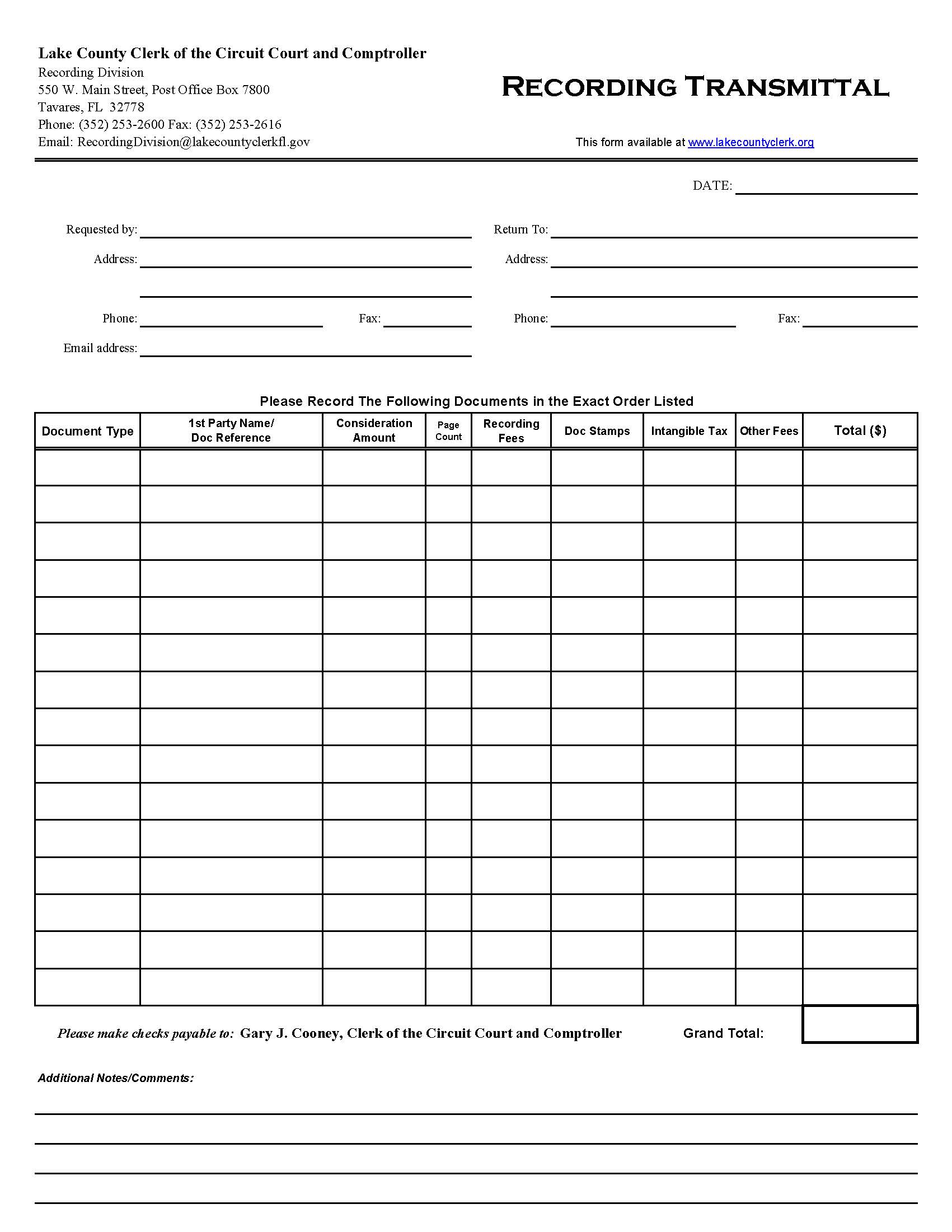 Recording Transmittal | Pdf Fpdf Docx | Florida