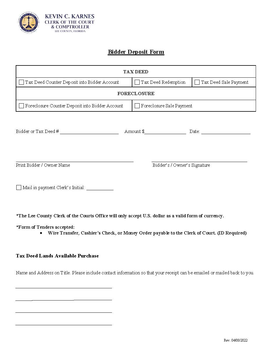 Bidder Deposit Form | Pdf Fpdf Docx | Florida