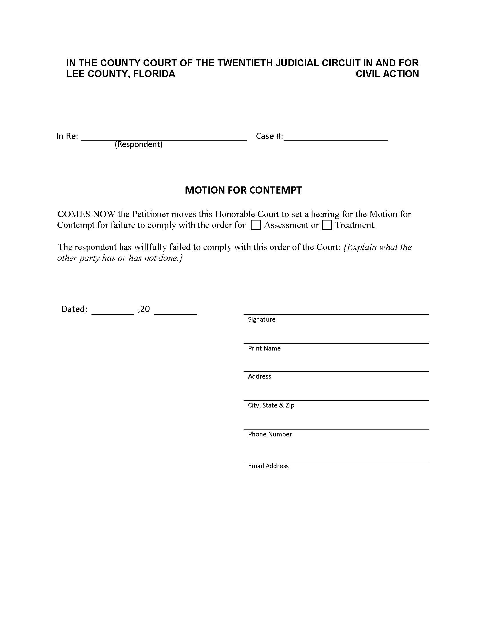 Motion For Contempt (Baker Act) | Pdf Fpdf Docx | Florida