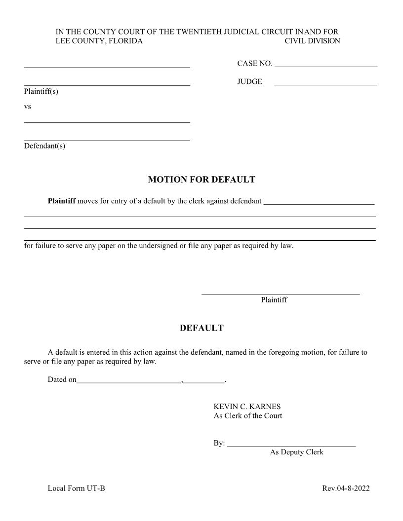 Motion For Default | Pdf Fpdf Docx | Florida