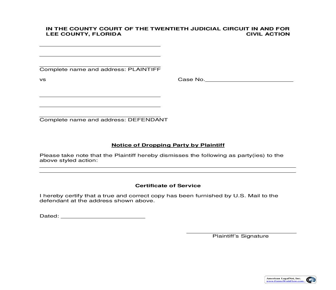 Notice Of Dropping Party By Plaintiff | Pdf Fpdf Doc Docx | Florida