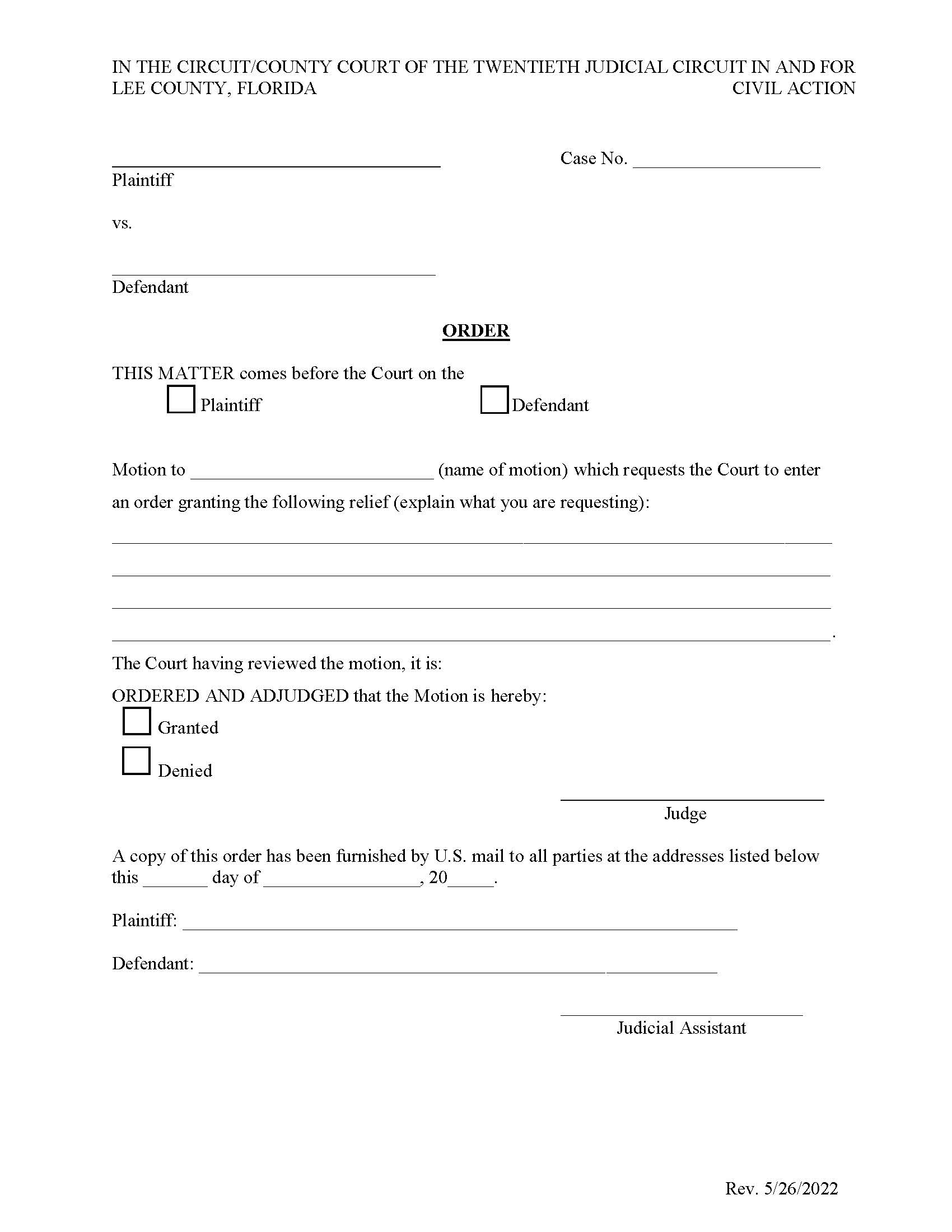 Order (Blank Civil) | Pdf Fpdf Docx | Florida