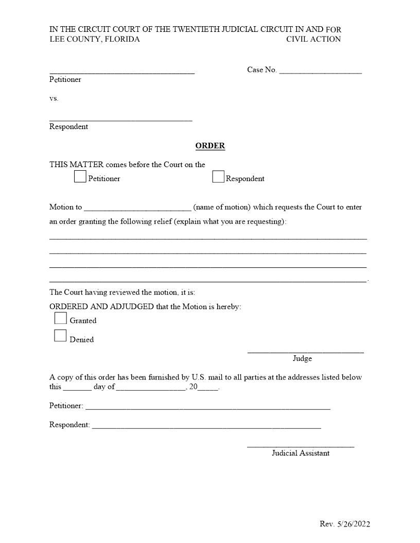 Order (Blank Family) | Pdf Fpdf Docx | Florida