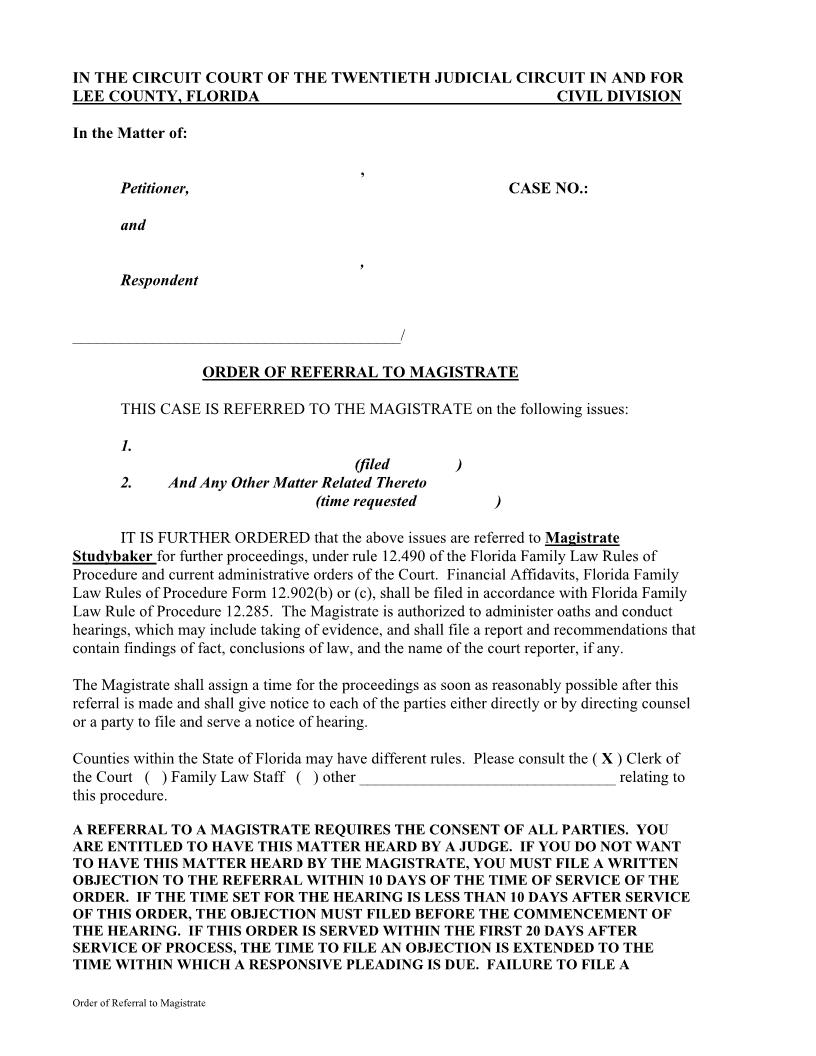 Order Of Referral To Magistrate (Judge Adams) {MAR ORM-EA} | Pdf Fpdf Docx | Florida