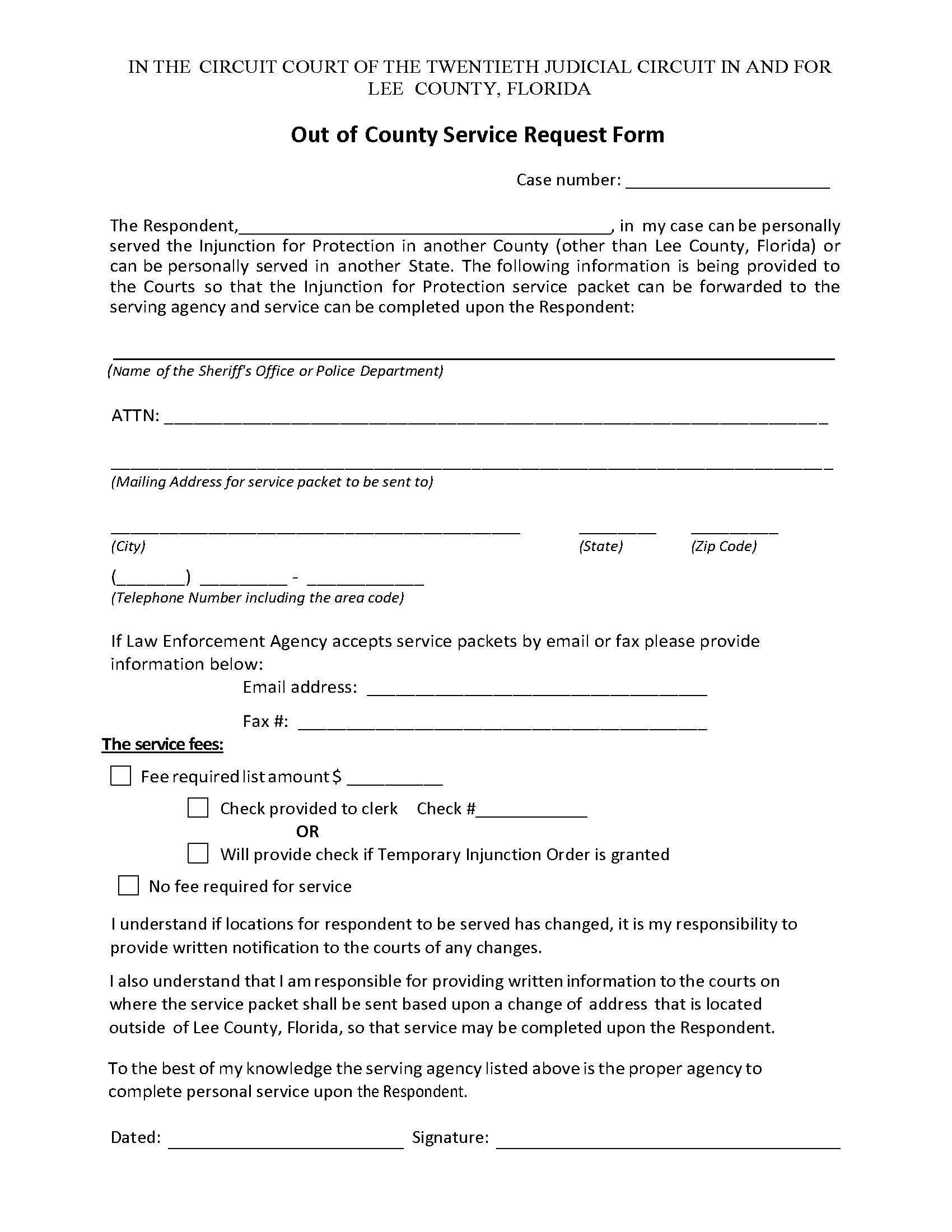 Out Of County Service Request Form | Pdf Fpdf Docx | Florida