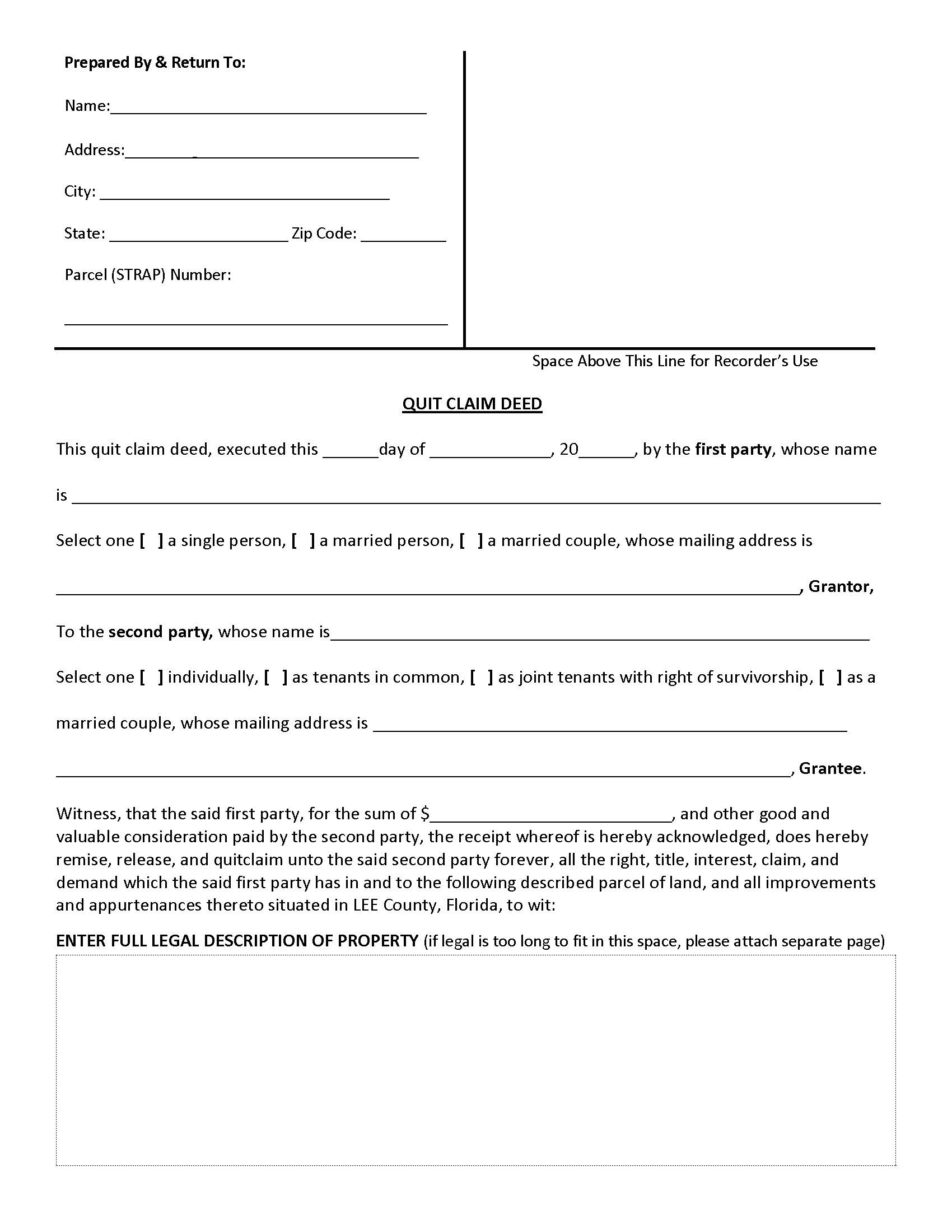 Quit Claim Deed | Pdf Fpdf Docx | Florida