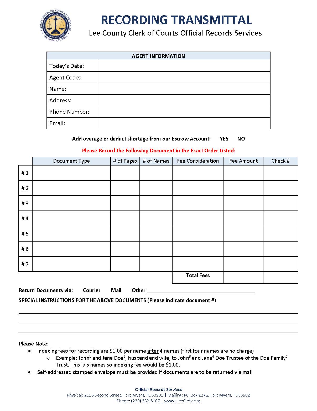 Recording Transmittal | Pdf Fpdf Docx | Florida