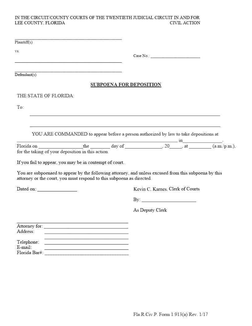 Subpoena For Deposition | Pdf Fpdf Doc Docx | Florida