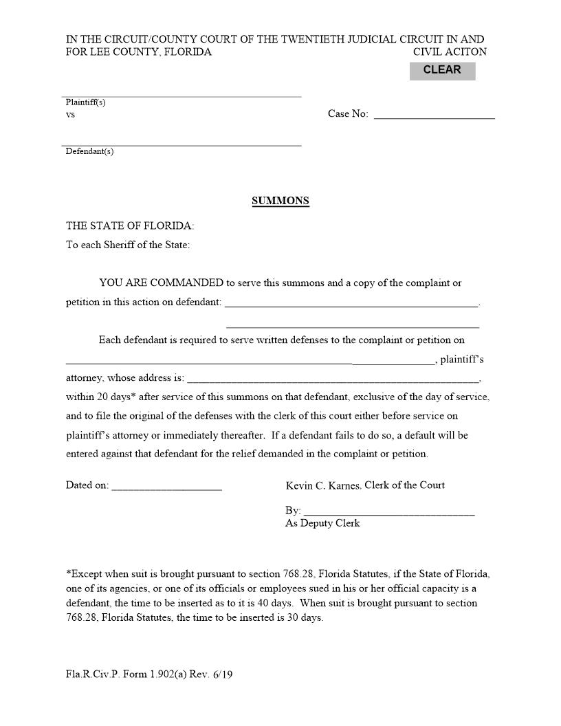 Summons General Form | Pdf Fpdf Docx | Florida