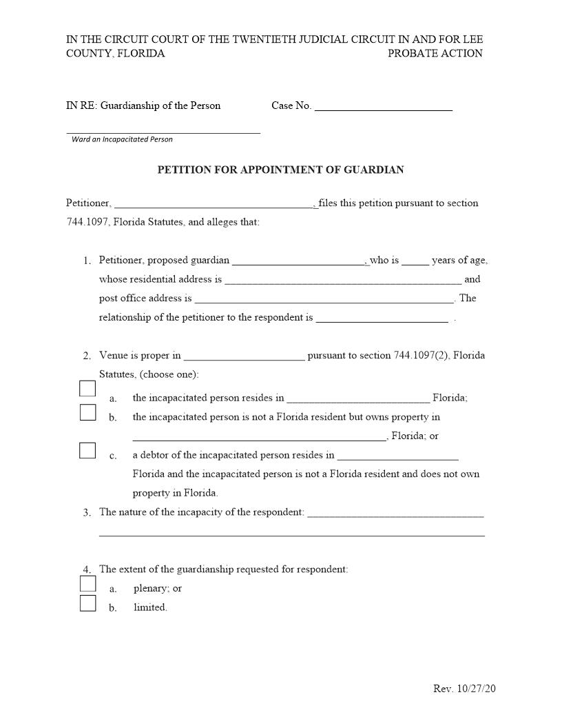 Petition For Appointment Of Guardian | Pdf Fpdf Docx | Florida