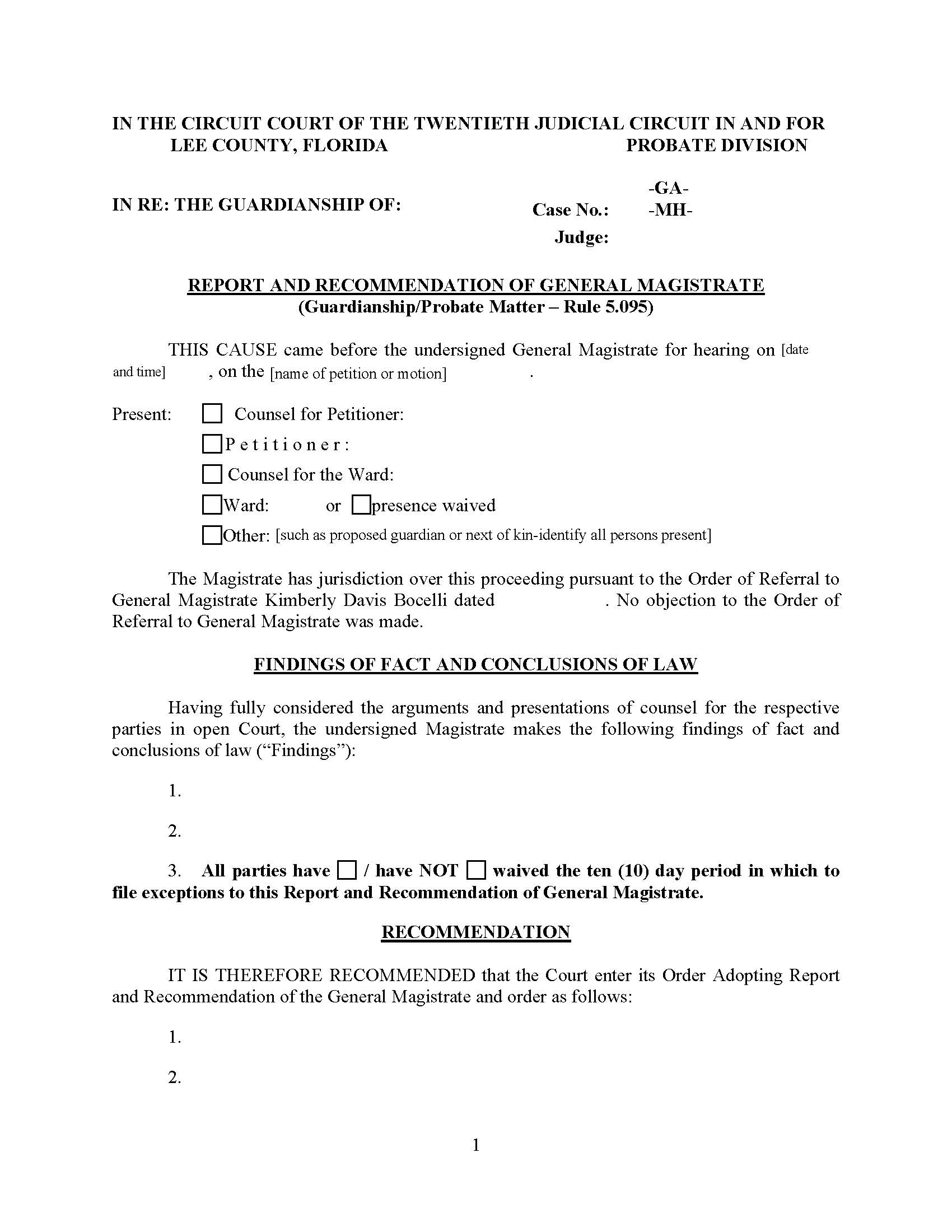 Report And Recommendation (Other Guardianship Petitions Motions - Mag. Judge Bocelli) | Pdf Fpdf Docx | Florida