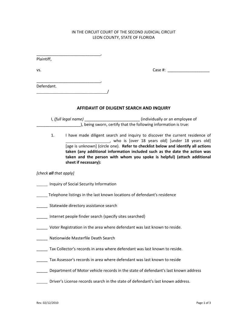 Affidavit Of Diligent Search And Inquiry | Pdf Fpdf Docx | Florida