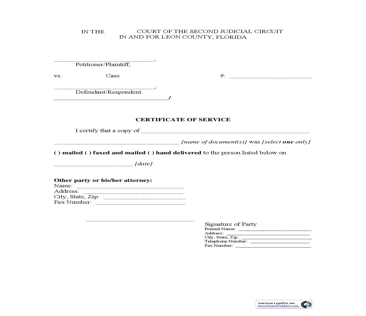 Certificate  Of Service | Pdf Fpdf Doc Docx | Florida