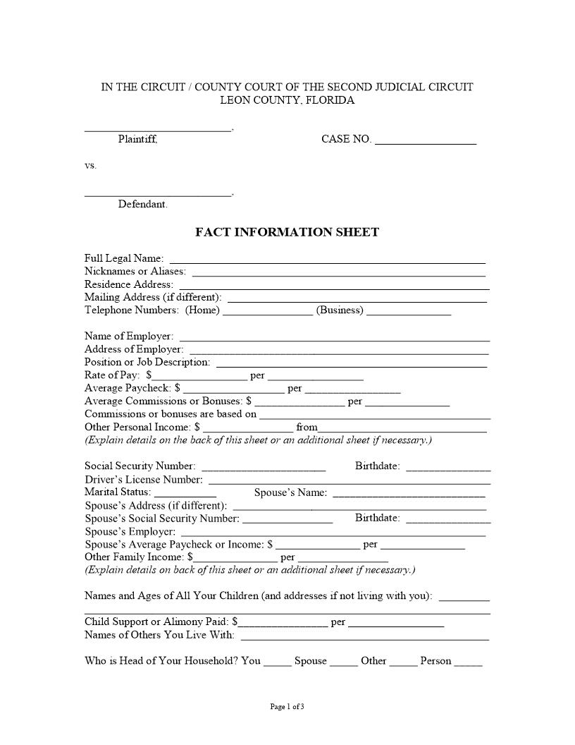 Fact Information Sheet | Pdf Fpdf Docx | Florida