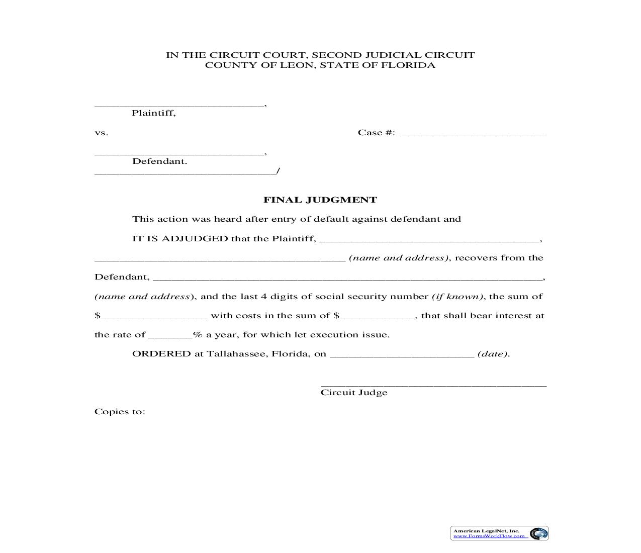 Final Judgment (Default - Circuit) | Pdf Fpdf Doc Docx | Florida