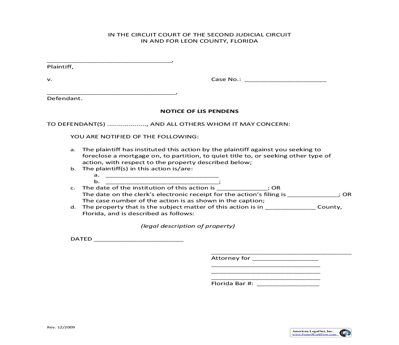 Notice Of Lis Pendens | Pdf Fpdf Doc Docx | Florida