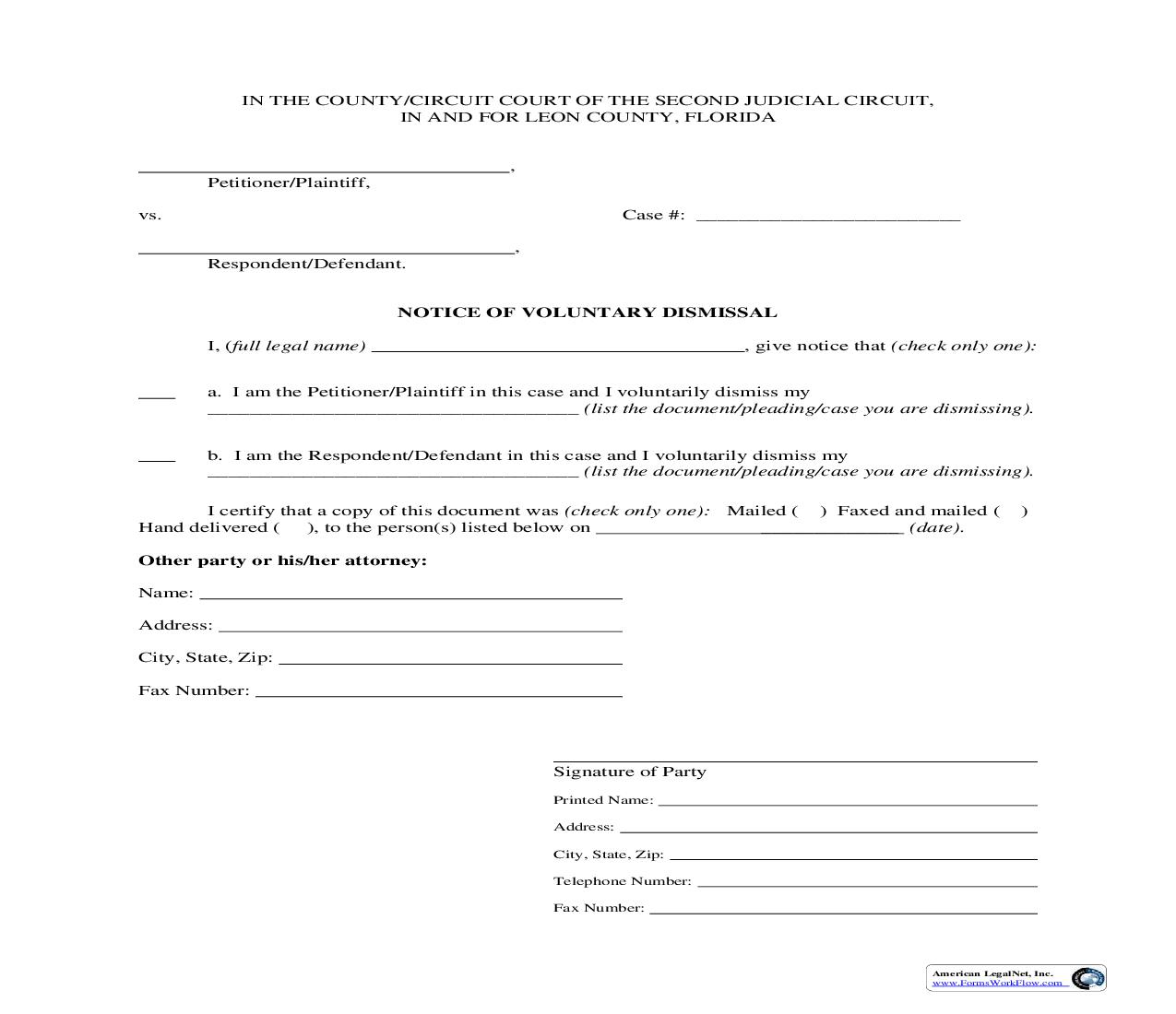 Notice Of Voluntary Dismissal | Pdf Fpdf Doc Docx | Florida