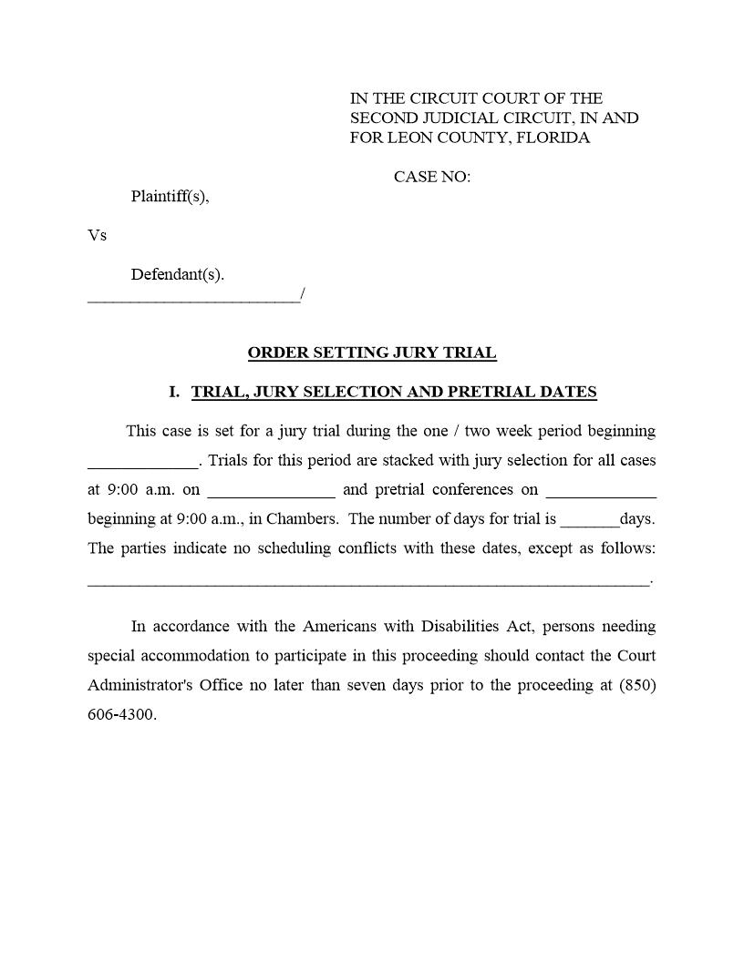 Order Setting Jury Trial (Judge Dempsey) {LEO OSJT-D}} | Pdf Fpdf Docx | Florida