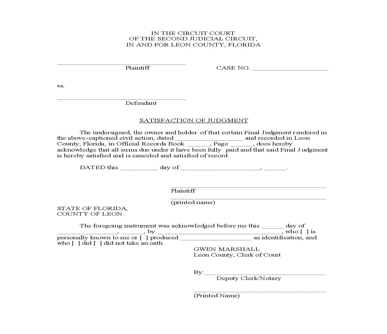 Satisfaction Of Judgment | Pdf Fpdf Doc Docx | Florida