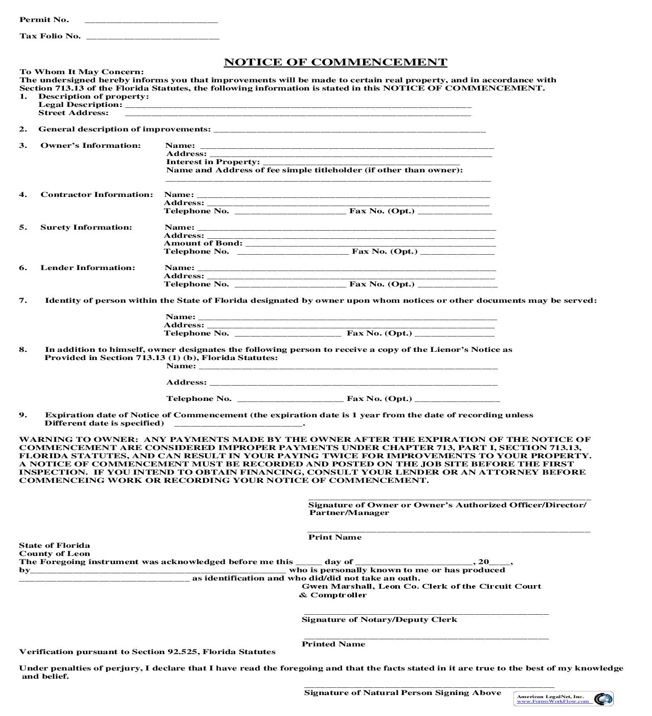 Notice Of Commencement | Pdf Fpdf Doc Docx | Florida